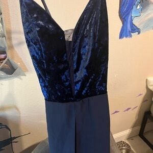 Teeze Me Strapless Blue Velvet Dress
